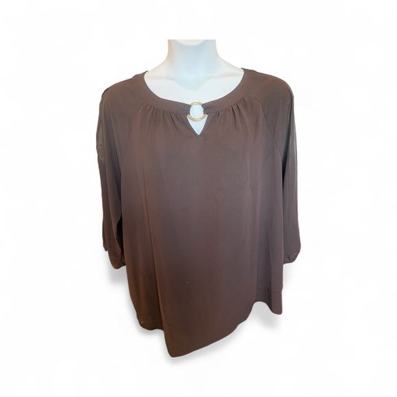 Chico’s Brown Ring-Neck Split Sleeve Blouse | Size 3 (XL) - Picture 6 of 6